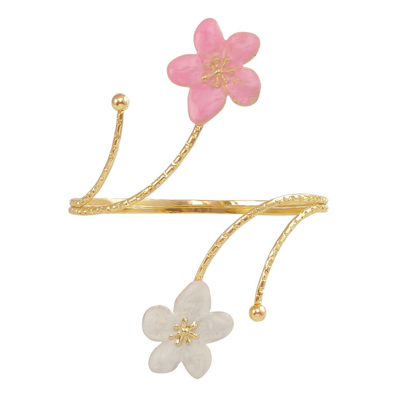 Oil drop colorful small flower open adjustable arm ring metal niche exaggerated sweet accessory