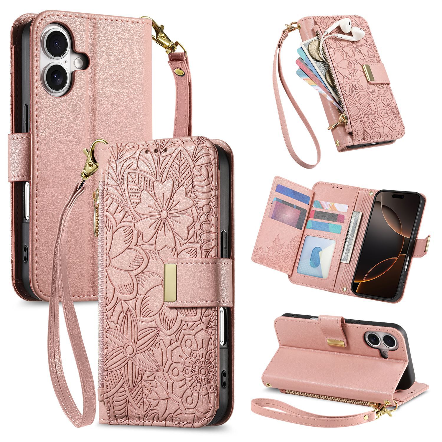 Elegant for iPhone18 flip phone leather case Apple 18 phone case flower and leaf 16 wallet 15 case