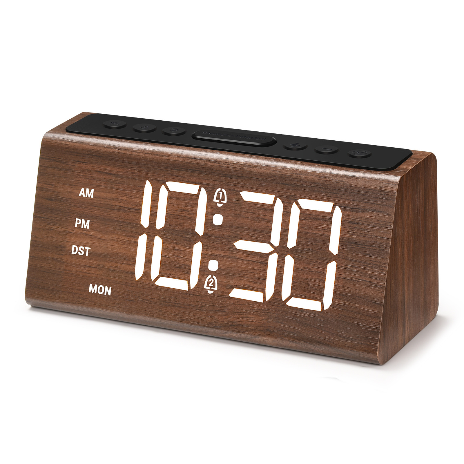 Wooden Digital Clock Multifunctional Snooze Alarm Clock Large Screen Digital Display Wood Grain Home Desktop Decoration Clock