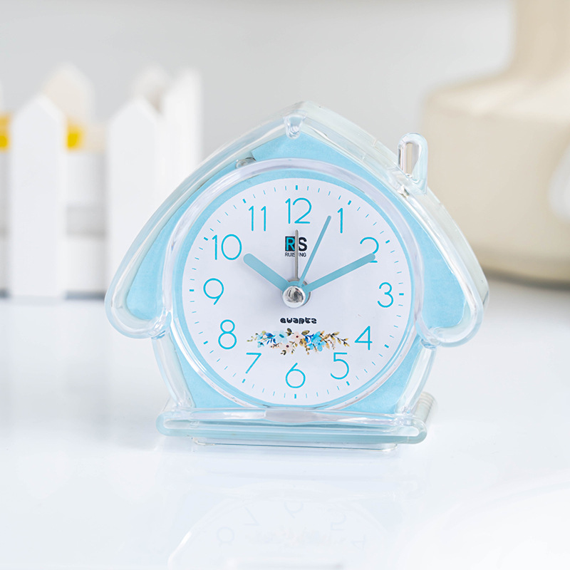 Simple plastic alarm clock student with light candy color house clock clear portable alarm clock