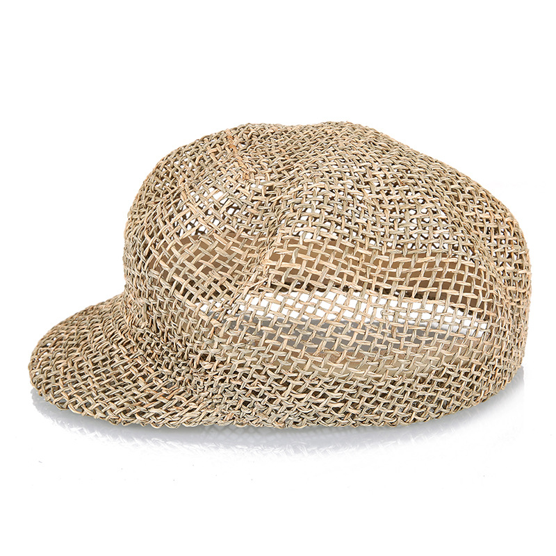 Middle-aged and elderly seaweed hollow forward cap, handmade straw sun hat, outdoor shaping bag hair help