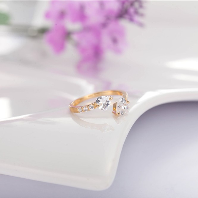 Double Heart Full Diamond Open Ring Adjustable Zircon Women's Finger Ring Christmas Gift Christmas Gift