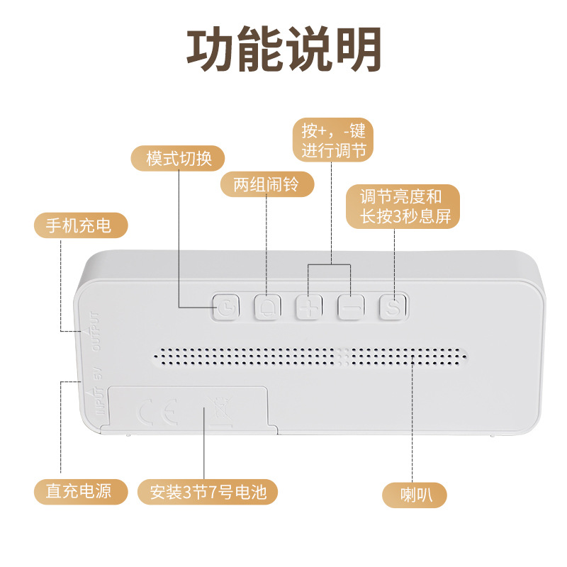 New Innovative LED Large Character Digital Clock Atmosphere Light Date Table Clock Multifunctional Digital Alarm Clock
