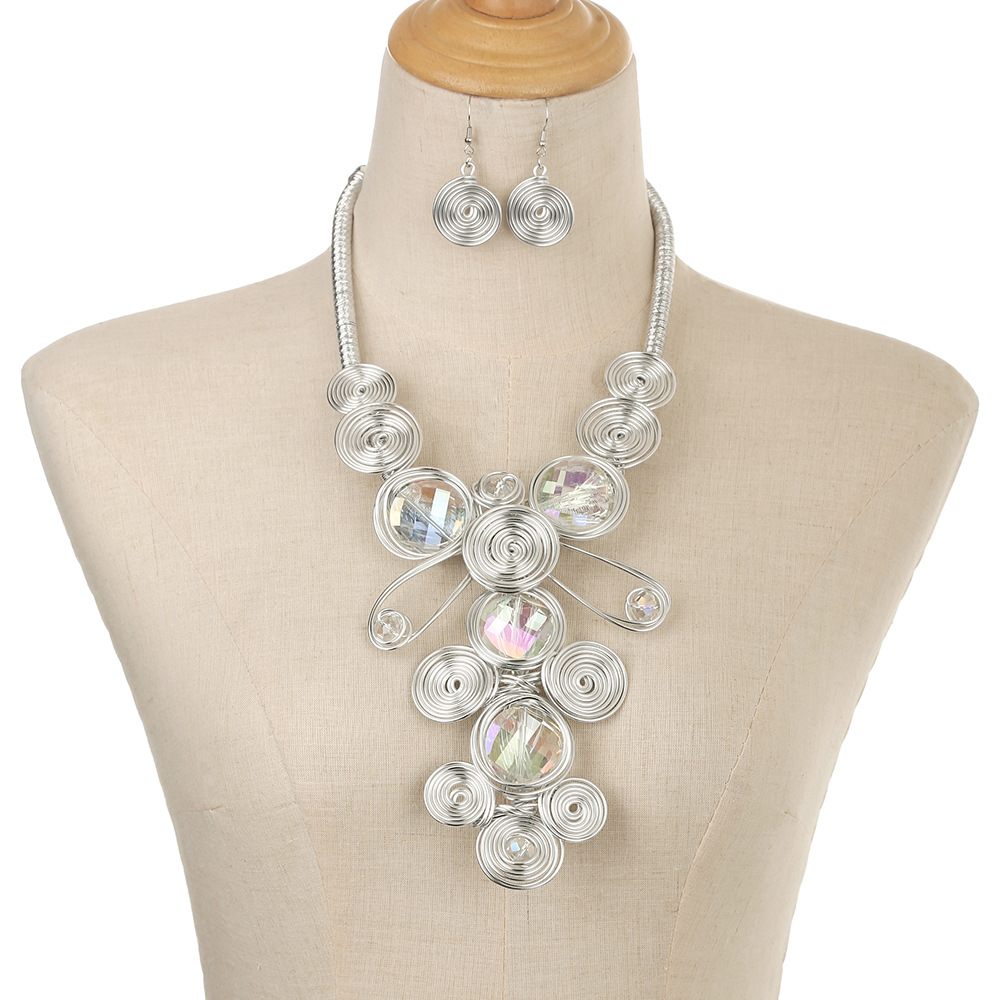 Exaggerated gemstone aluminum wire woven necklace set big brand handmade accessories necklaces