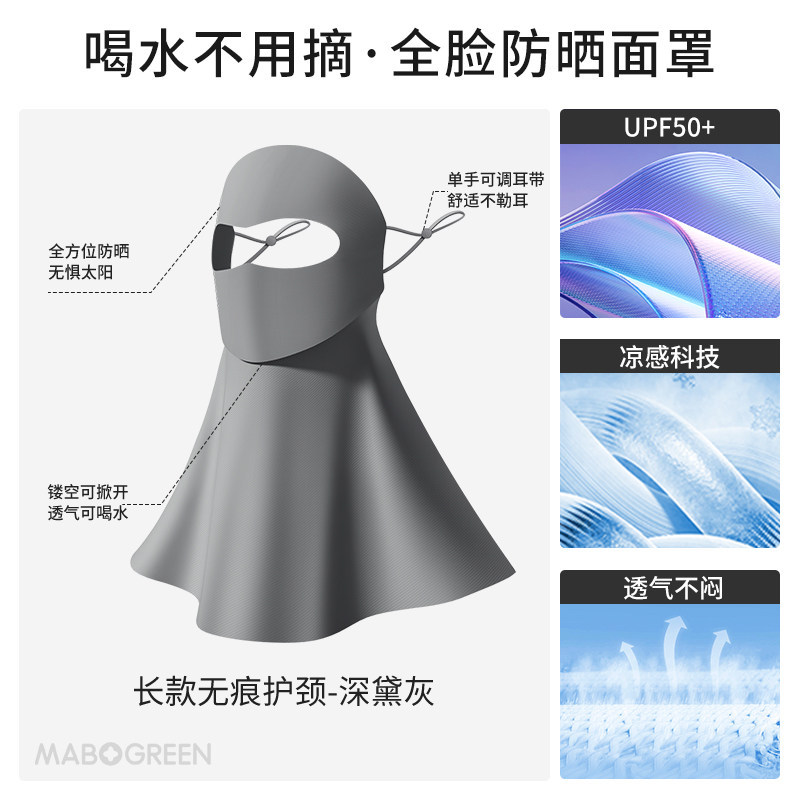 Drinkable Sun Protection Face Mask for Women UV Protection Facekini 6 New Neck Integrated Ice Silk Mask