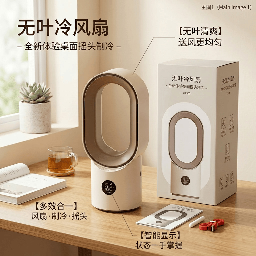 Square Round Bladeless Cooling Fan Desktop Small Office Cooling Charging Dormitory Oscillating Bladeless Electric Fan