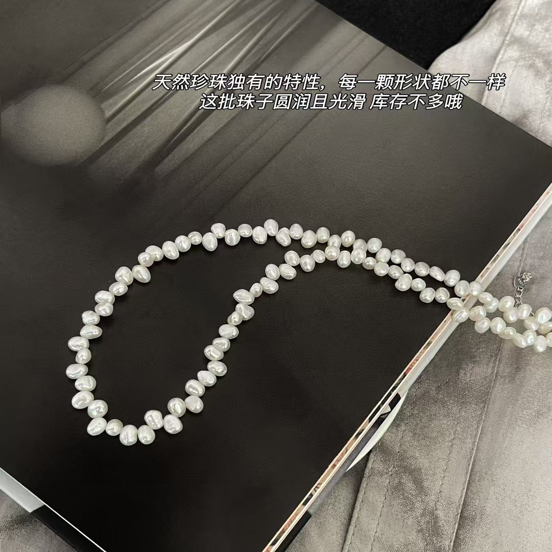 S925 Sterling Silver Baroque Natural Freshwater Pearl Necklace Women Summer Irregular Collarbone Chain