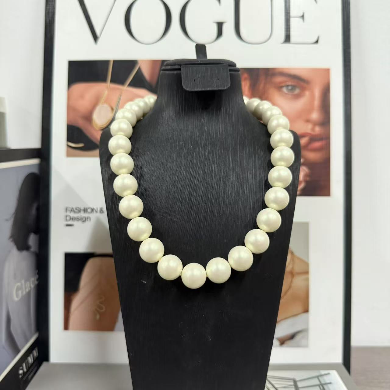 Imitation Swarovski Round Pearl Necklace for Women 14-16mm Large Size Necklace Clavicle Chain Accessories