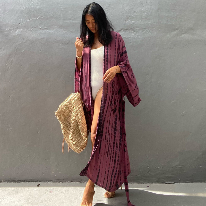 New Rayon Printed Cardigan Loose Sun Protection Beach Jacket Cardigan Bikini Swimsuit Cover Up Outer Layer