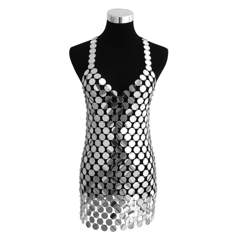 Nightclub Style Exaggerated Round Clothing Women Sexy Geometric Hollow Sequin Body Chain