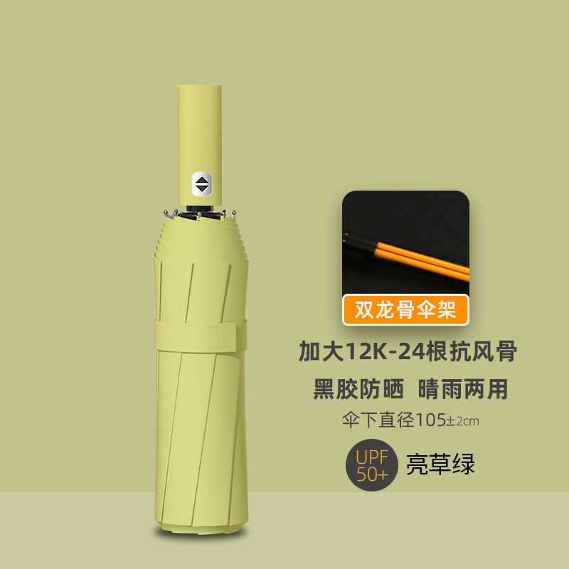 【24骨☆双骨+加固抗风】12K全自动晴雨伞亮草绿