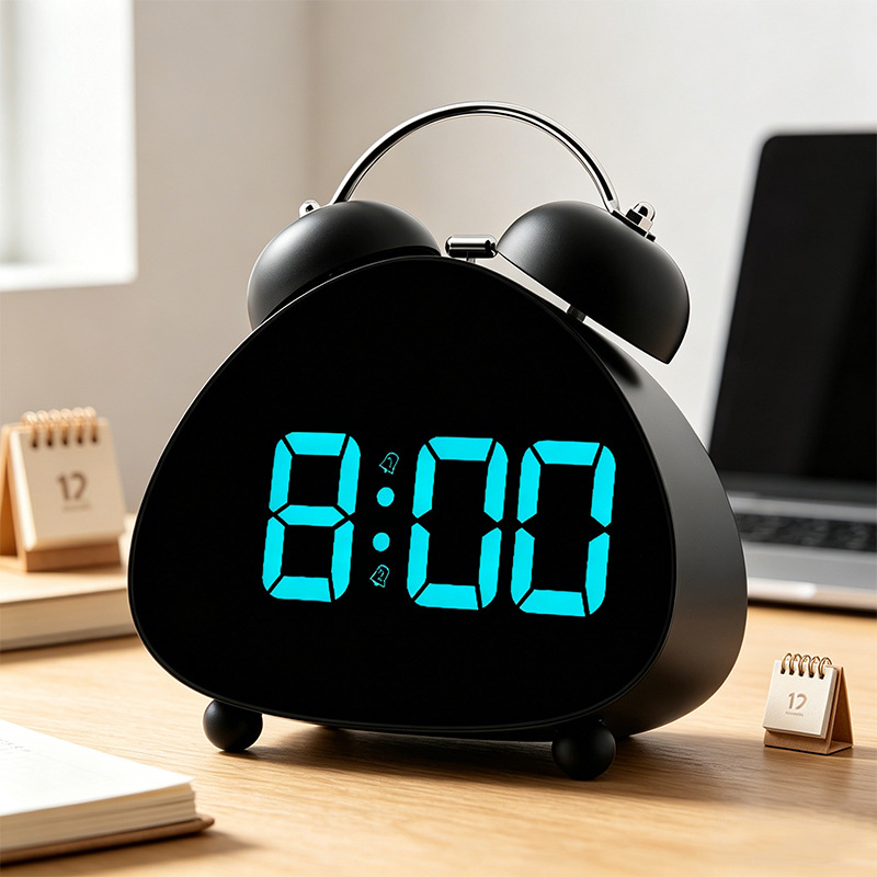 New bedside table plug-in LED electronic alarm clock triangle bedroom loud large screen ringing electronic alarm clock