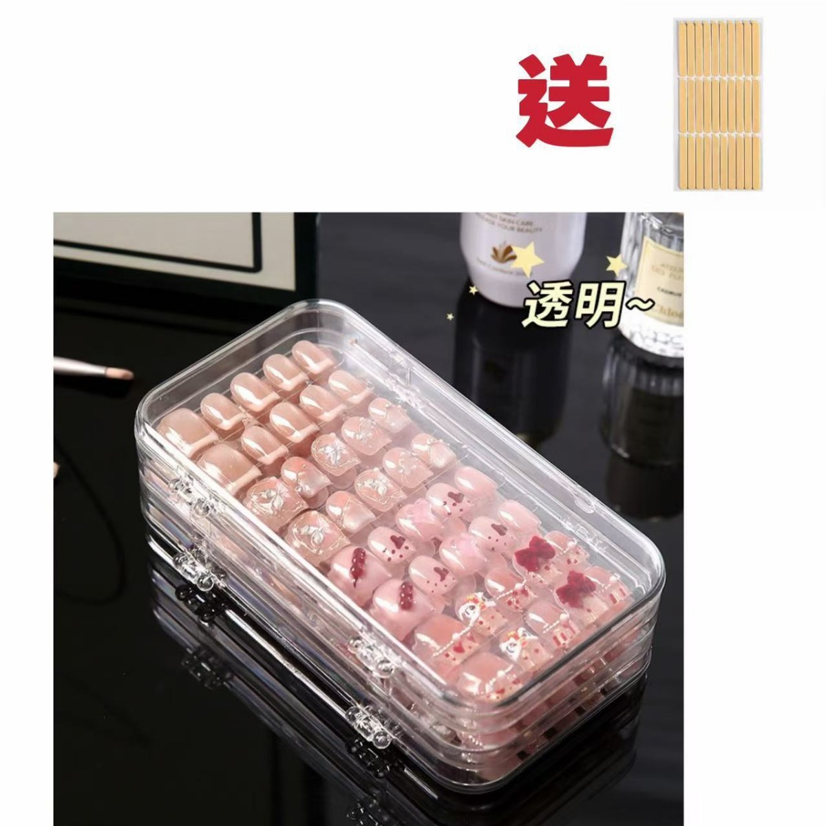 Nail art storage box wearable nail display box nail tip dedicated transparent foldable dustproof jewelry storage box
