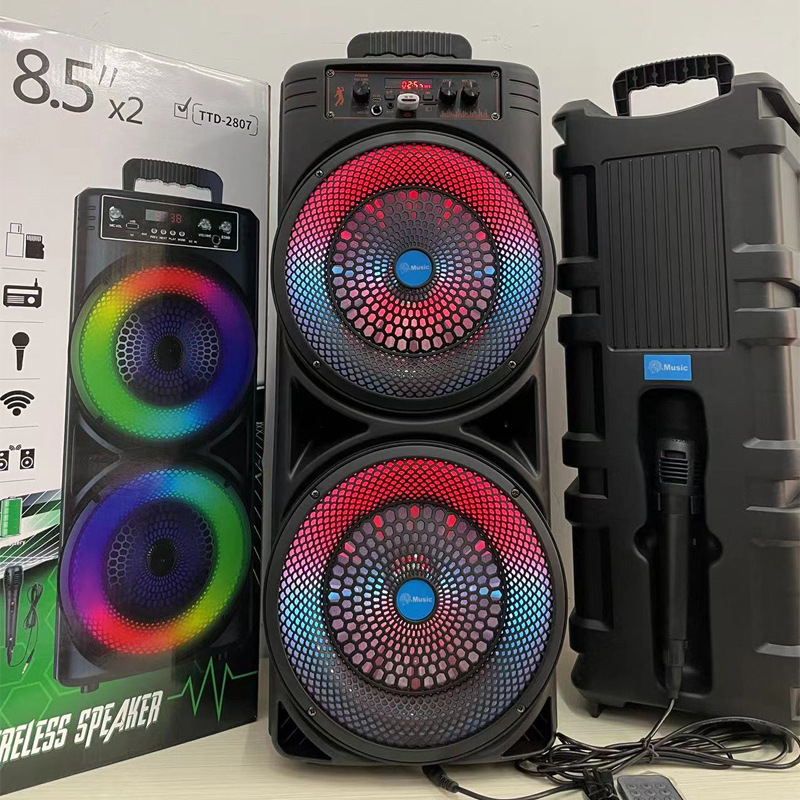 Dual 8-inch Wired Bluetooth Speaker Portable Light Ring Light Outdoor Square Dance Speaker High Power Heavy Bass