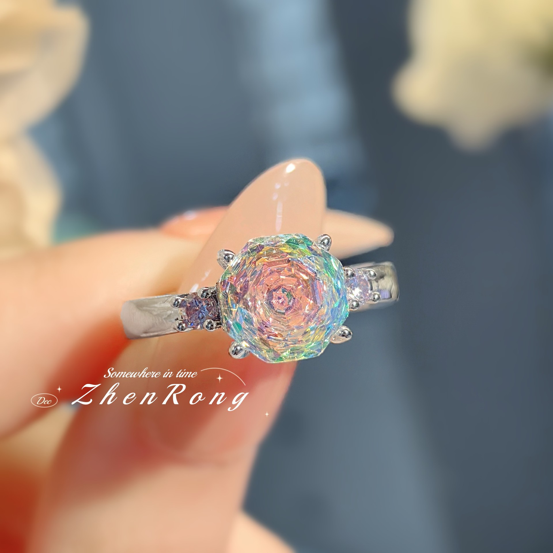 Octagonal millennium rose cut炫彩 necklace pendant inlaid with high carbon diamond Chinese red earrings color gem pink diamond ring women