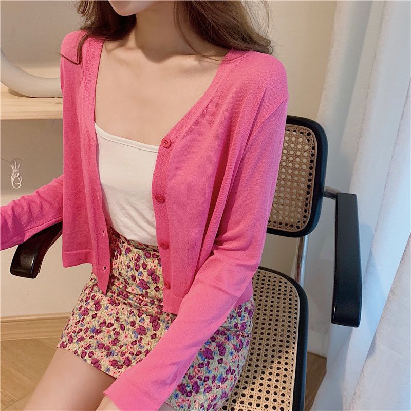 Large Size Loose Shawl Summer Thin Candy Color Super Fairy Sun Protection Ice Silk Knit Cardigan Knit Top