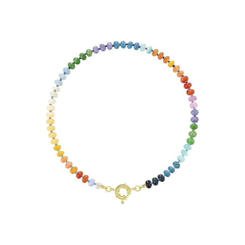 New Women's Bohemian Dopamine Color Matching Natural Stone Colorful Crystal Beaded Necklace
