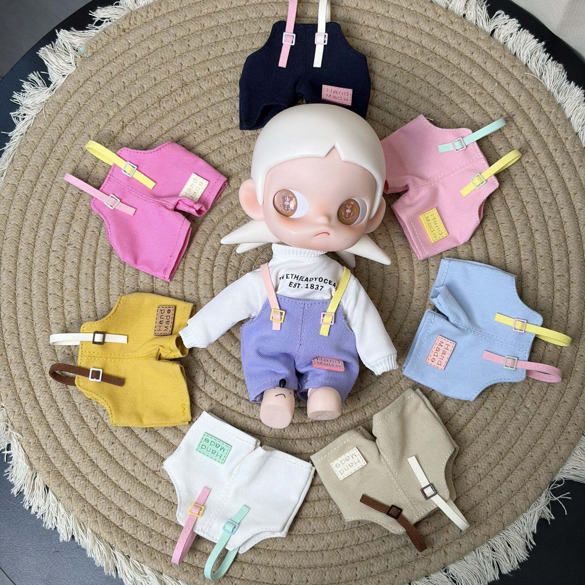 New product 15cm Gazi sister doll clothing macaron color suspender pants double pants bjd doll replaceable doll clothing