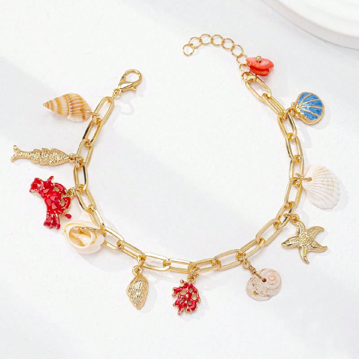 Qingdao Daiwei Accessories 1 Piece Summer Ocean Small Fish Conch Cherry Clock Pendant Bracelet Women's Jewelry Gift