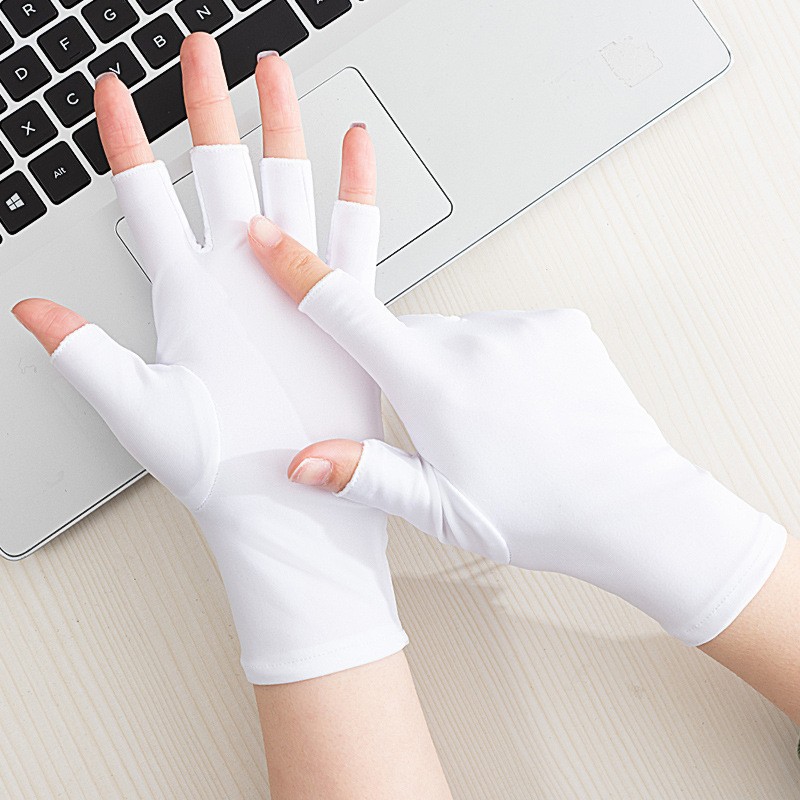 Sunscreen Gloves for Men and Women Thin Ice Silk Breathable Driving Riding Fishing Half Finger Tea Picking Nail Art Leakage 25 Fingers
