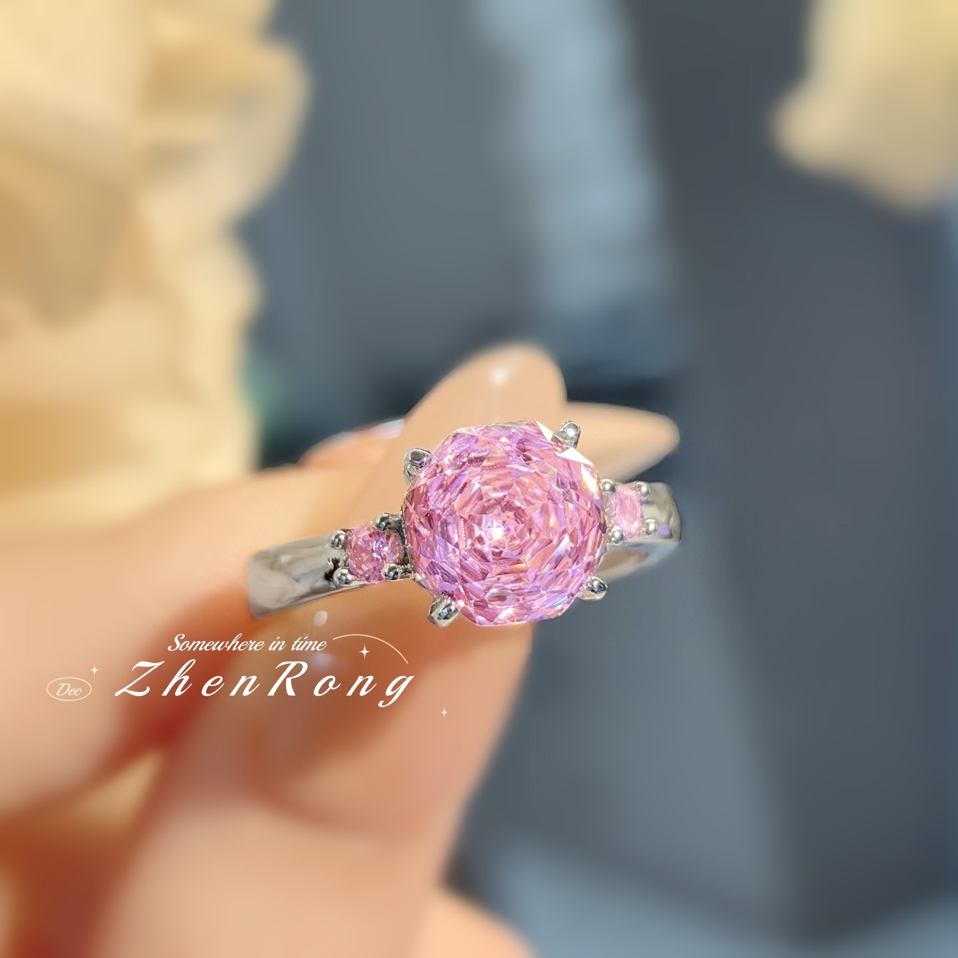 Octagonal millennium rose cut炫彩 necklace pendant inlaid with high carbon diamond Chinese red earrings color gem pink diamond ring women