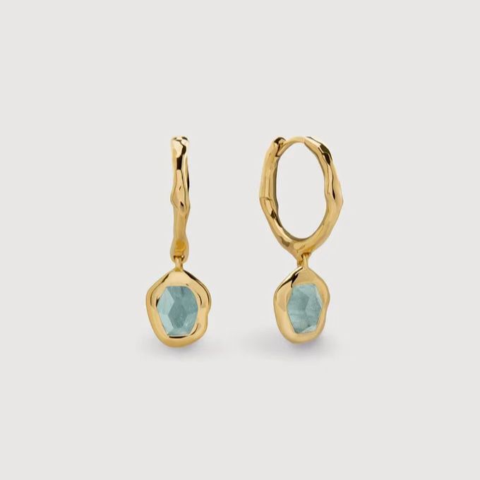 Monica Flowing Light Exquisite Natural Agate Aquamarine S925 Sterling Silver Gold-Plated Niche Earrings for Women