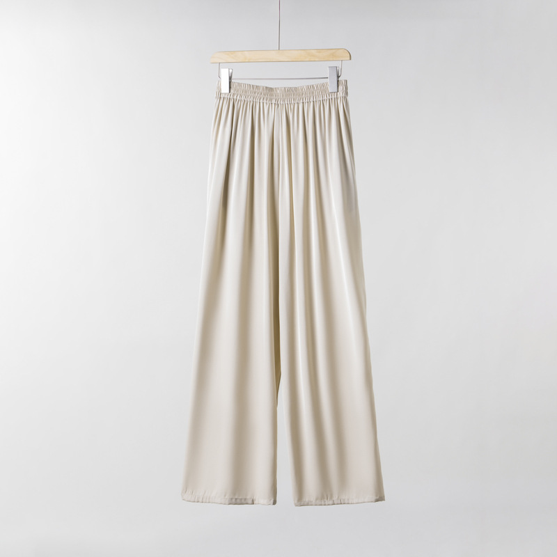 New Spring Silk Casual Pants for Women Tall Straight Leg Trousers Mulberry Silk Loose Commute Black Pants