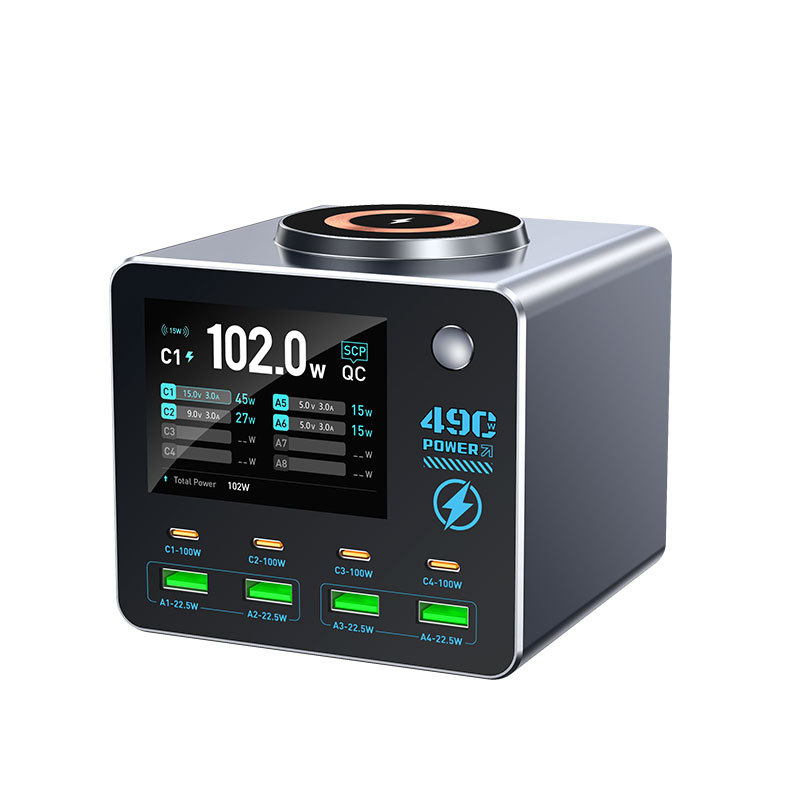 New Desktop Repair Charging Station Multi-Port Smart Screen Display with Wireless Charger Real-Time Power Detection Tool