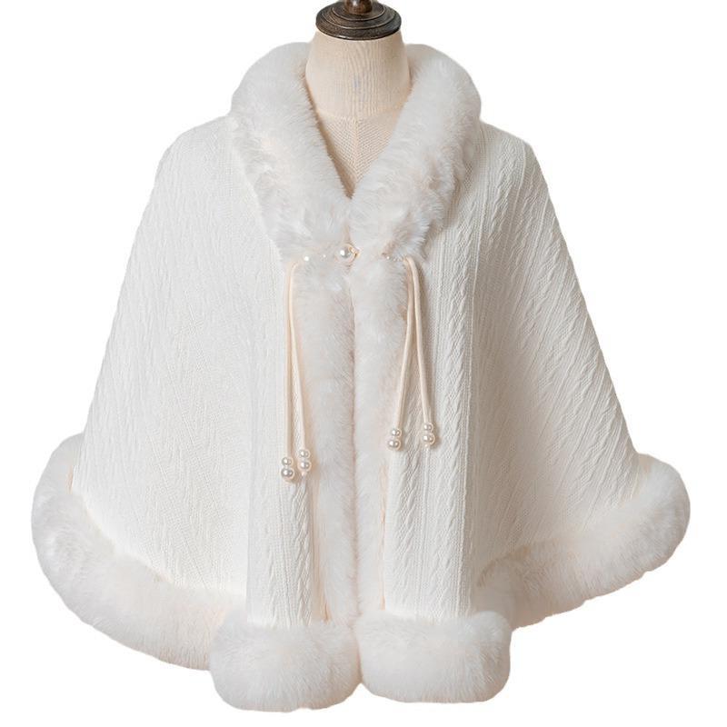 806# New Chinese Style Cheongsam Shawl Pearl Button Cape Thickened Season National Style Fur Collar Cape Shawl
