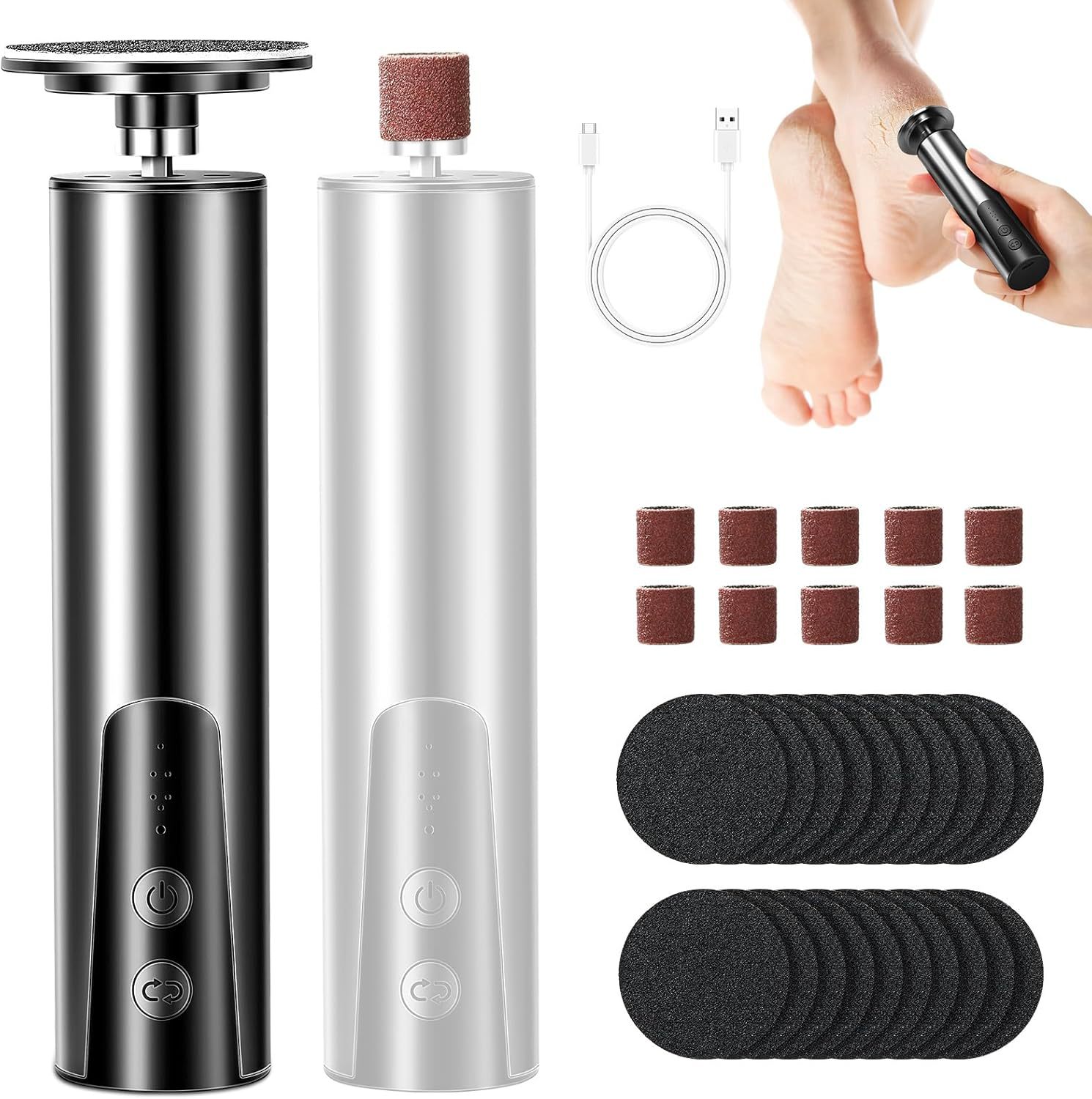 Electric Foot File C2, Optional Nano Grinding Head, 2-in-1 Rechargeable with Base, Electric Callus Remover