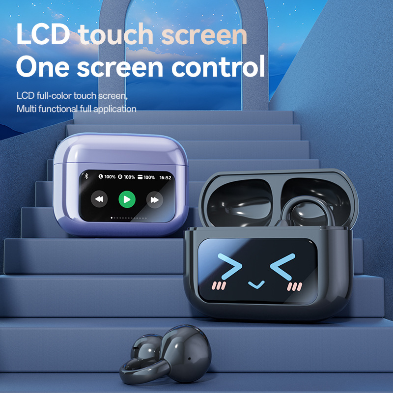 M100 New Color Screen Translation Bluetooth Earphones Ultra-Long Battery Life Ear Clip Wireless Bluetooth Earphones with Screen 5.4