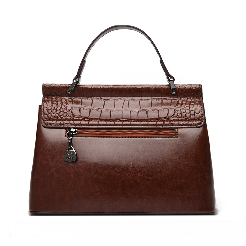 2025 New Waxed Leather Handbag Women's Shoulder Tote Commuter Handbag Handbags Department Store Counter