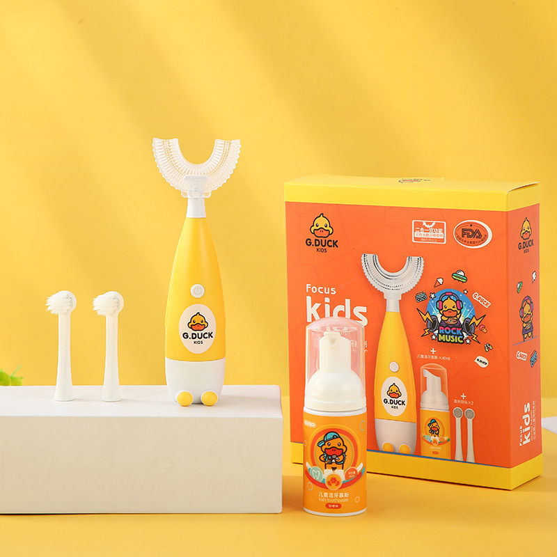 Source Little Yellow Duck Kids Toothbrush Sonic Cartoon Toothbrush Soft Bristle Waterproof Silicone Soft Bristle Toothbrush Set