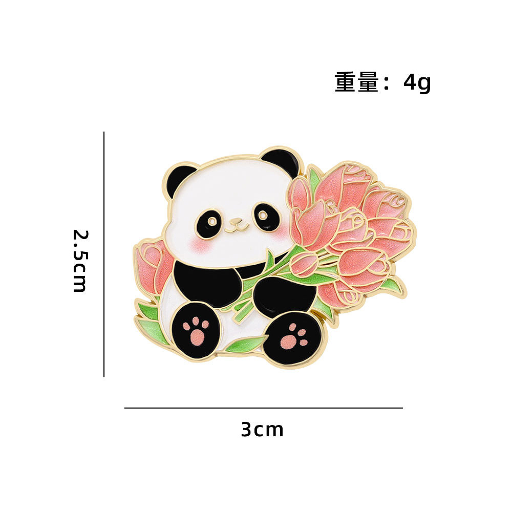Panda Bouquet Badge Cute Cartoon Animal Flower Chengdu Tourist Gift Brooch Clothing Hat Accessory