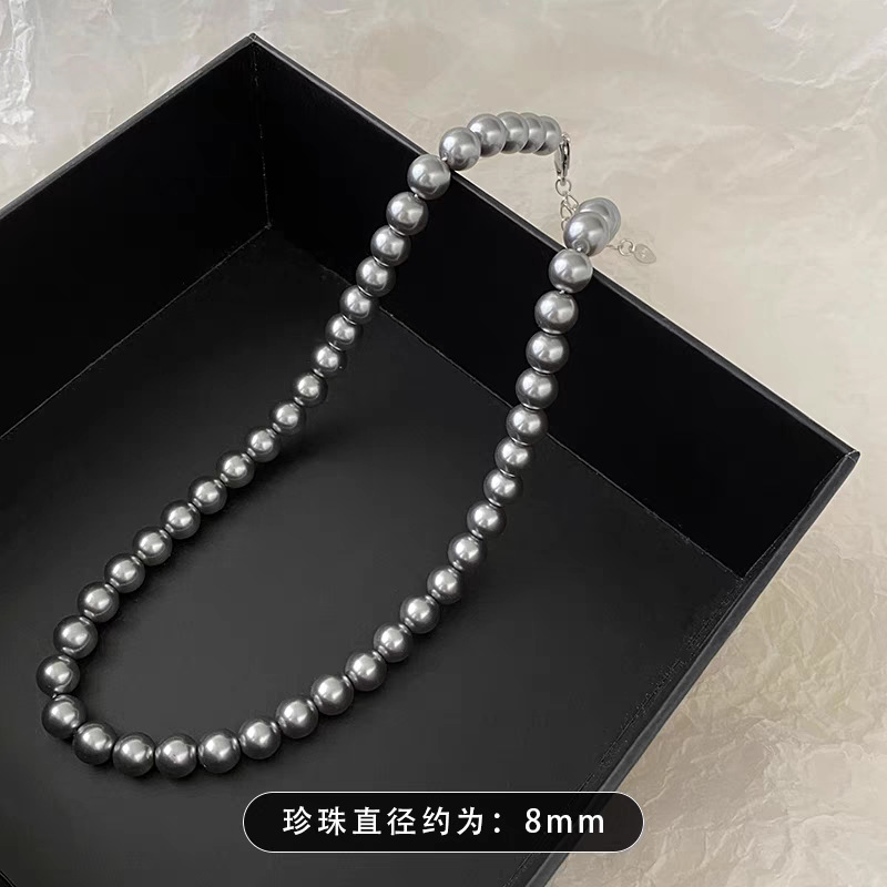 Swarovski Multi-Ma Silver-Gray Pearl Necklace for Women, Clavicle Chain, Layered Hoodie Chain, Women's Clavicle Chain
