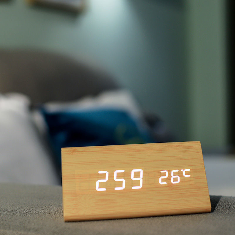 Triangular LED Wooden Clock Multifunctional Night Light Silent Electronic Alarm Clock Gift Home Simple Clock
