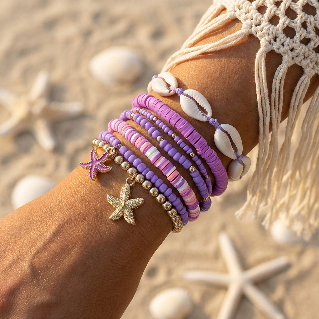 Bohemian Shell Set Bracelet Pendant Niche Women Seed Bead Multi-layer Elastic Bracelet