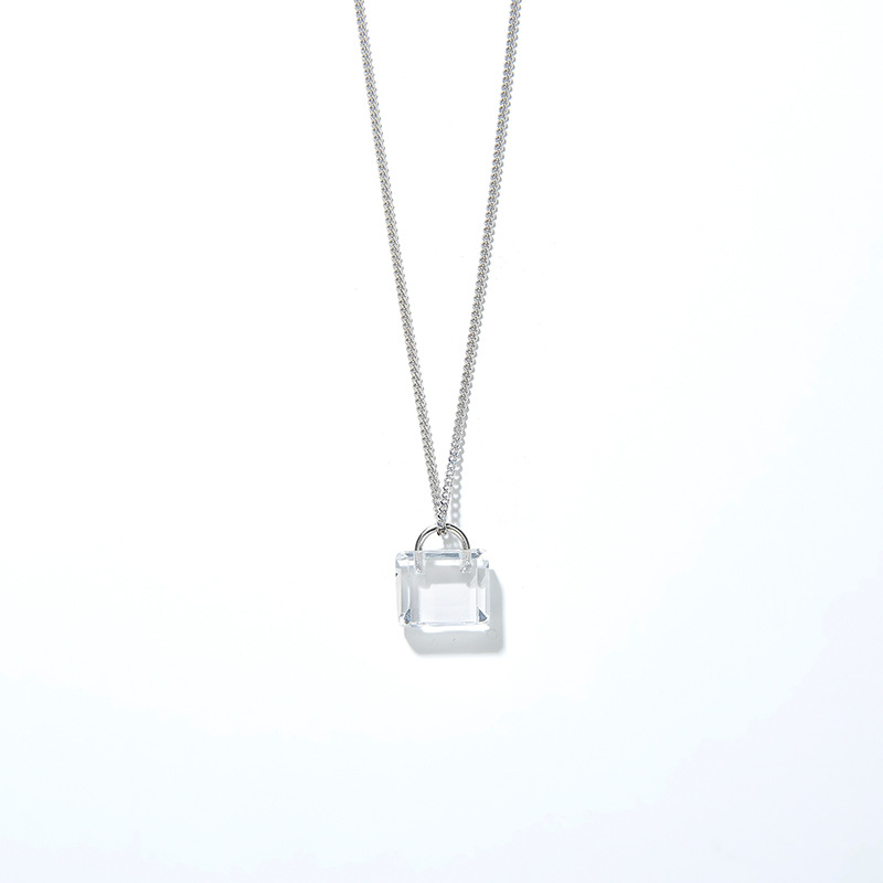 Simple Natural White Crystal Padlock S925 Sterling Silver Niche Necklace