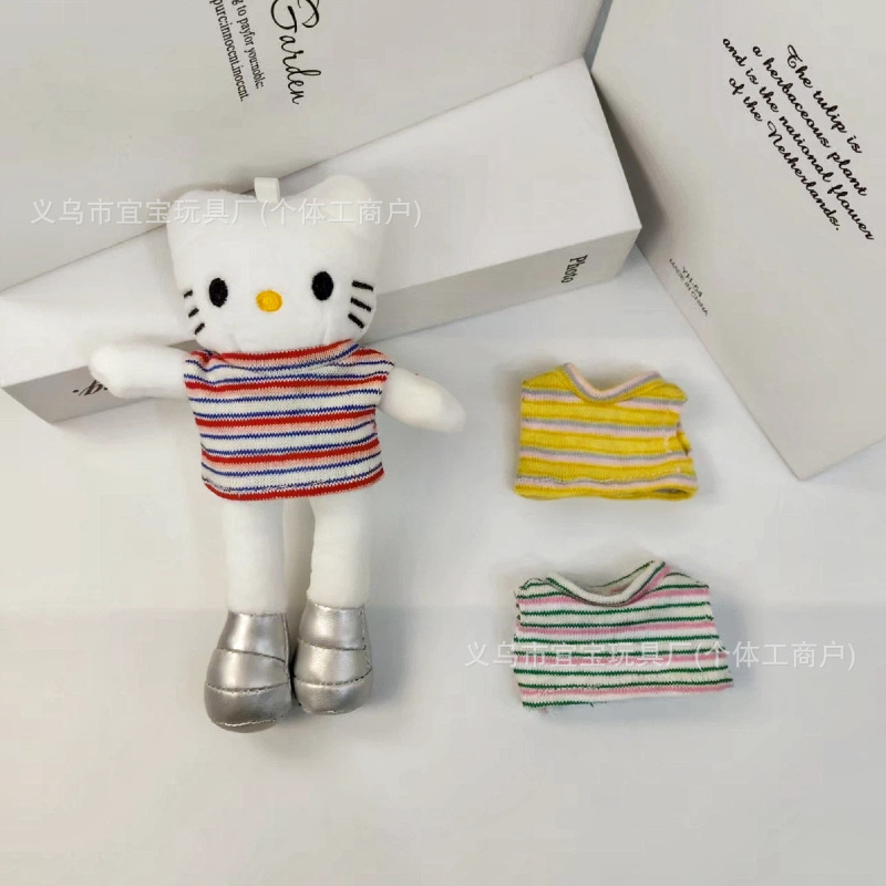 New Long Leg Kitty Clothes Summer Striped Vest T10cm Cotton Doll Short Sleeve Shorts Crying Doll Plush Toy