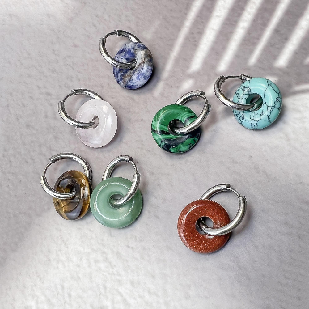 Stainless Steel and Natural Stone "Peace Knot" Hoop Earrings—Simple and Elegant Earrings