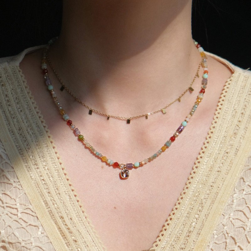 「Rainbow Dance」Rainbow bead necklace, collarbone chain, new summer dopamine neck chain