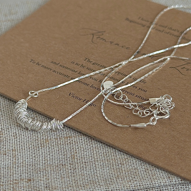 S925 sterling silver textured circle necklace collarbone chain