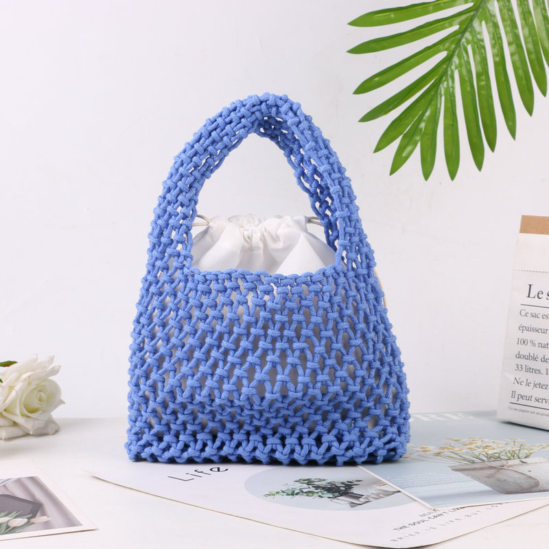 Daily simple cotton mesh handbag, hollow woven handbag, fresh colorful woven handbag