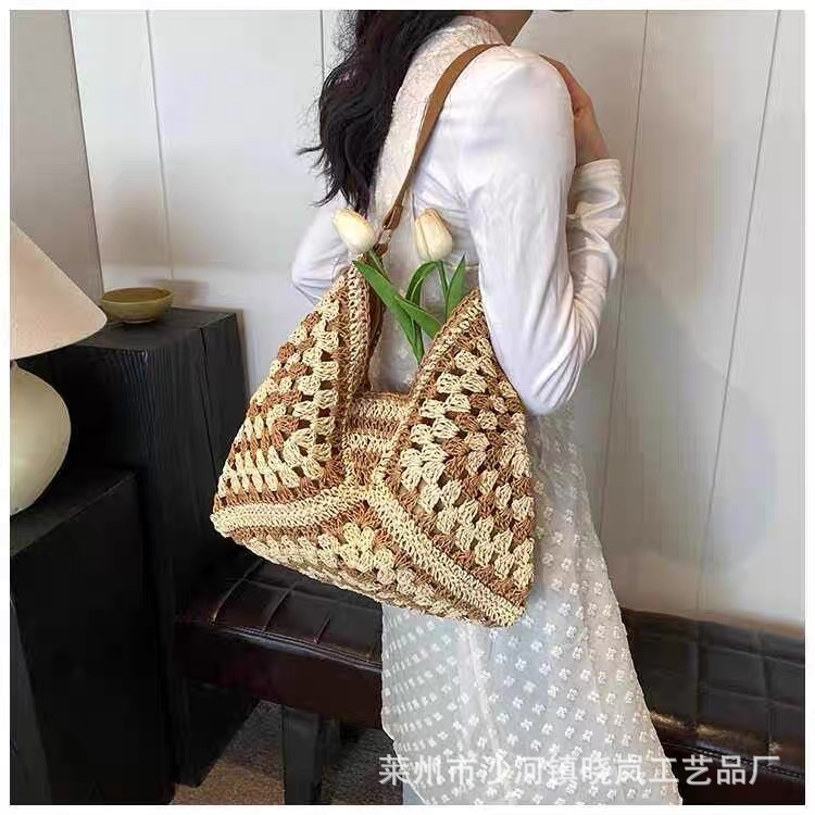 Fresh and sweet woven straw bag women's shoulder bag paper rope bag