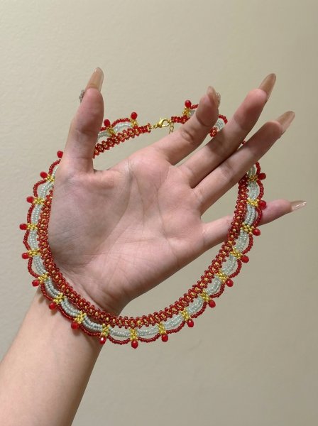 New Chinese Style Spring Summer Lace Red Blue Contrast Beaded Necklace Women National Style Accessories Choker Multi-layer Necklace