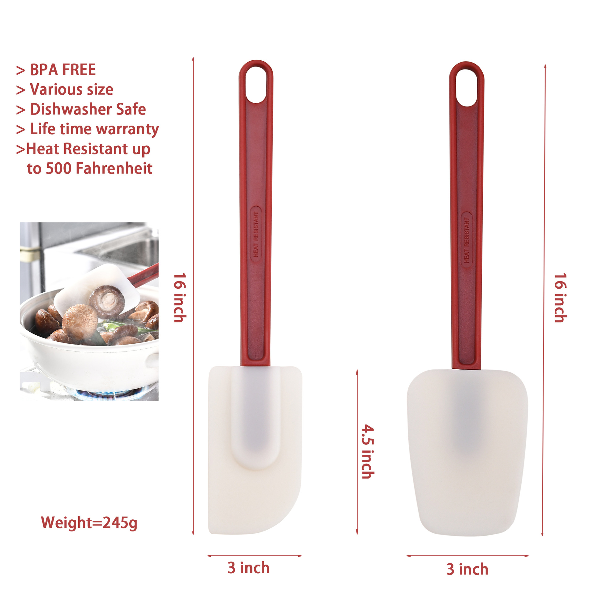 Baking Tool Silicone Scraper High Temperature Silicone Cream Kitchen Scraper Red Handle Scraper 3-Piece Set