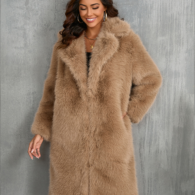 New autumn/winter imitation fox thickened long suit collar faux fur coat medium-long plush fur coat