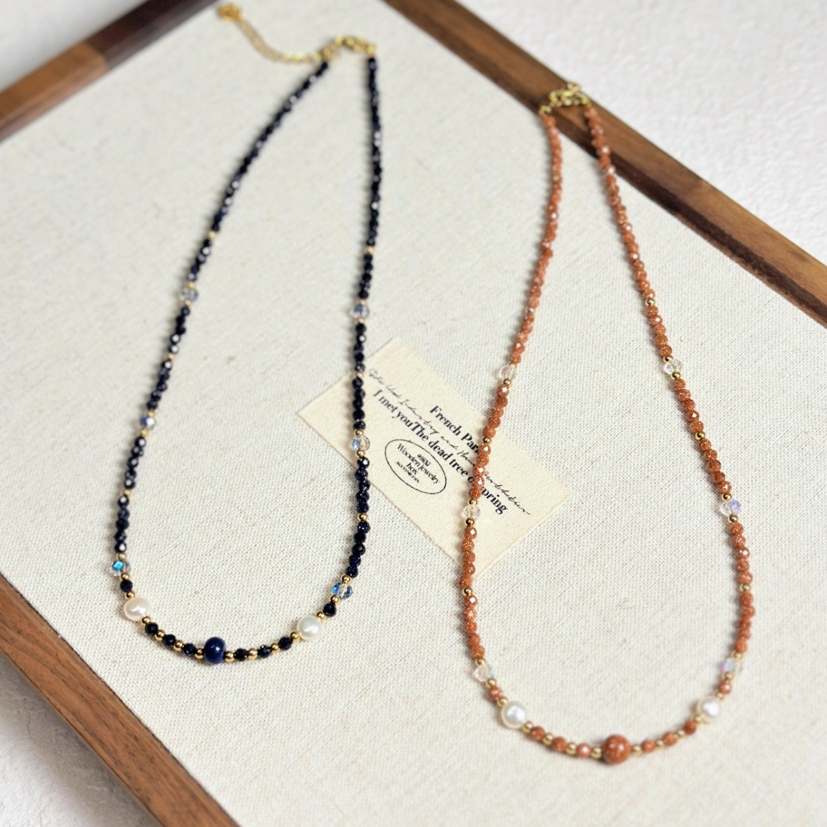 New Titanium Steel Necklace Gold Sand Stone Freshwater Pearl Necklace Women Crystal Beaded Collarbone Chain Sweater Chain