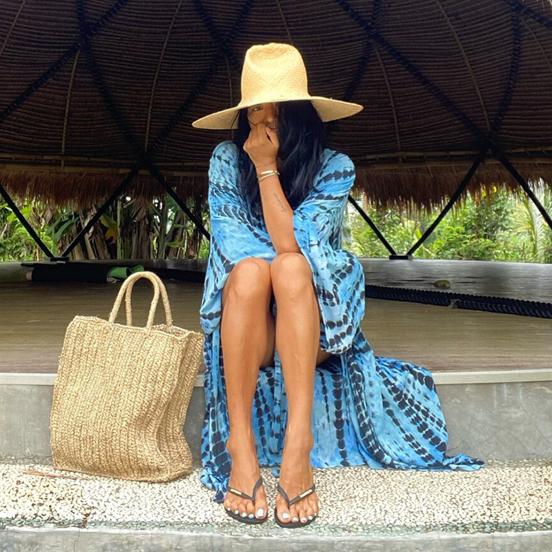 New Rayon Printed Cardigan Loose Sun Protection Beach Jacket Cardigan Bikini Swimsuit Cover Up Outer Layer