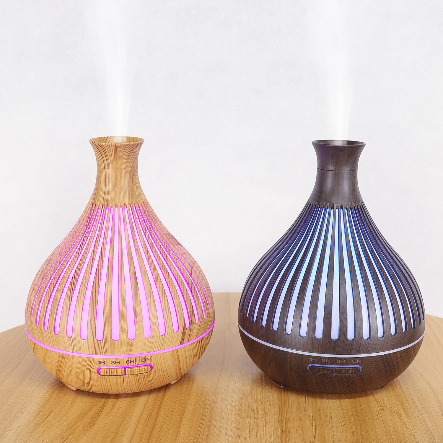 Original 400ml Wood Grain Vase Aromatherapy Spray Humidifier Vertical Stripes Hollow Aromatherapy Diffuser